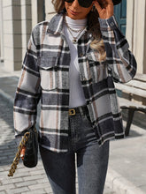 Plaid Button Up Drop Shoulder Jacket OutfitFlow